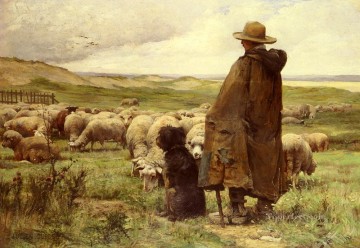  Julien Art Painting - Le Berger farm life Realism Julien Dupre sheep